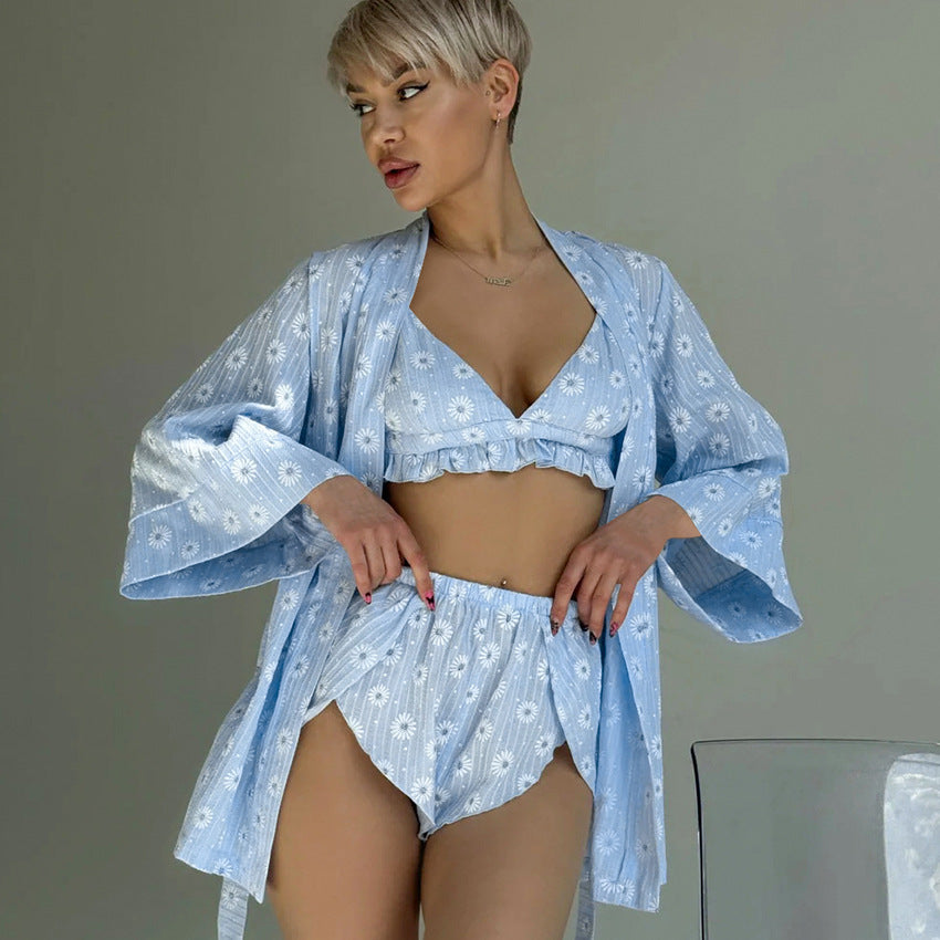 Dame Rynket Bikini-Sæt med Kimono-Top Stilla