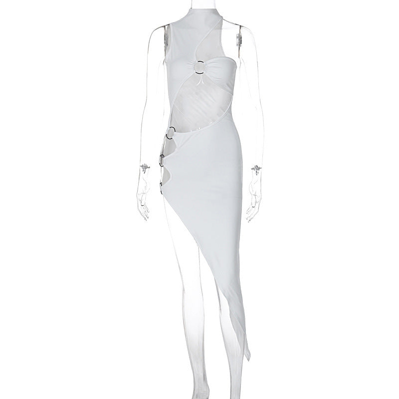 Dame figursyet asymmetrisk kjole med raffinerede cut-outs og fashionable detaljer Skovae