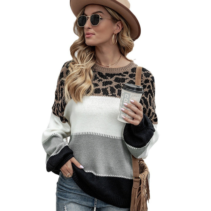 Dames fashionabel trøje med leoparddesign og farveblokdetaljer Stilla