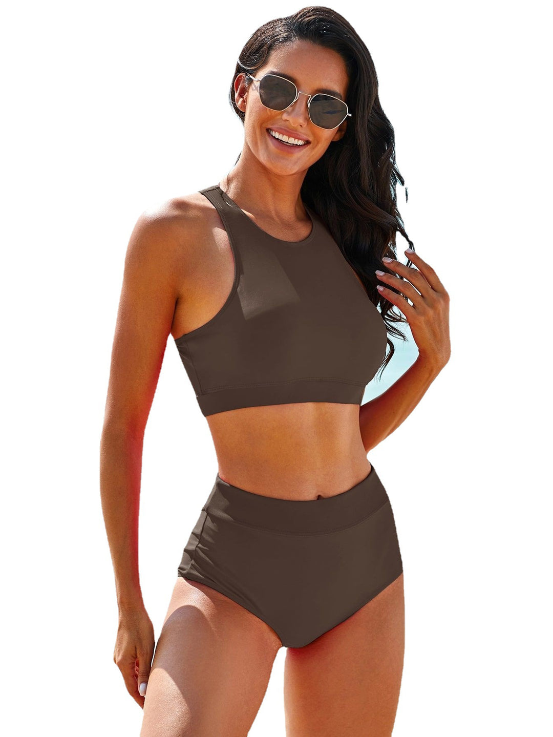 Dame Sporty Bikini-sæt med højt skåret bottom og racerback-top Stilla