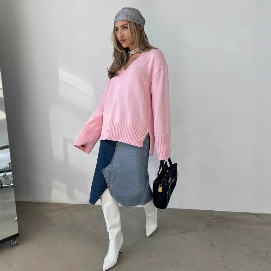 Kvinder luksuriøs V-hals sweater lavet af blødt bomuld Skovae