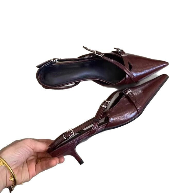 Dame Spids tå Slingback Hæle med justerbare Remme Stilla