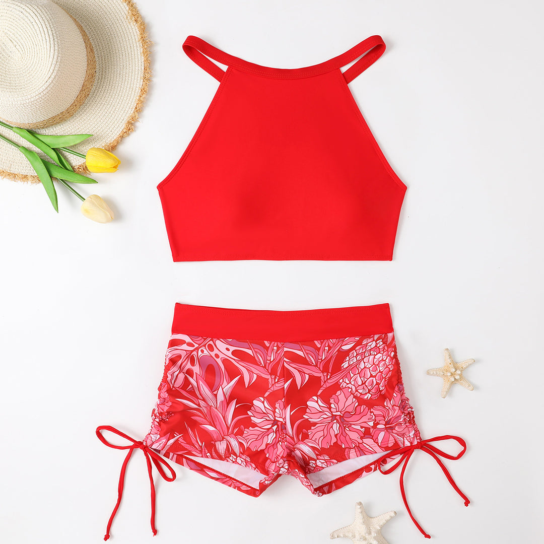 Dame Sporty bikini-sæt med farverigt blomstermønster og afslappet top Stilla