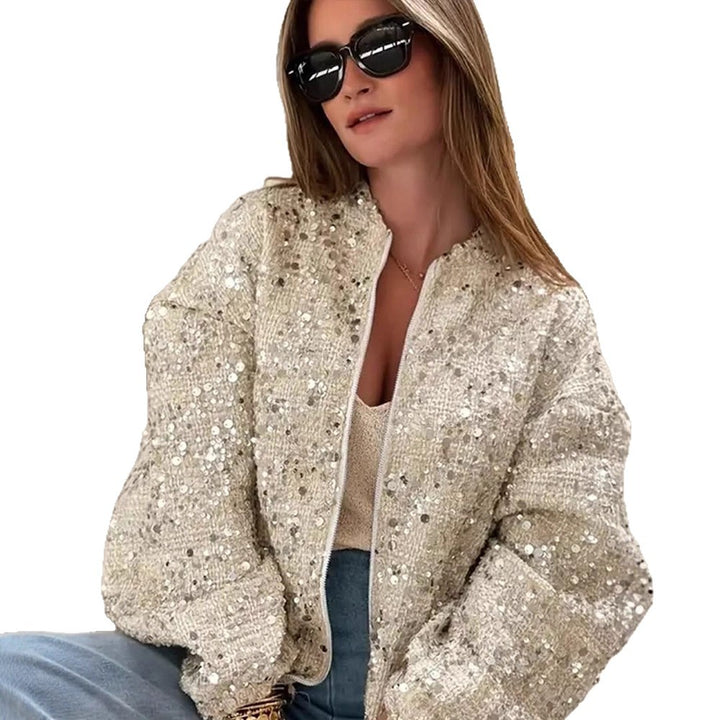 Dame Strassbesatte Oversize-Jakke Stilla