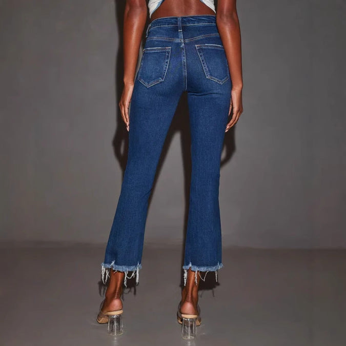 Kvindernes Flared Jeans med Flosset Kant og Fashionabel Ødelagt Effekt Stilla