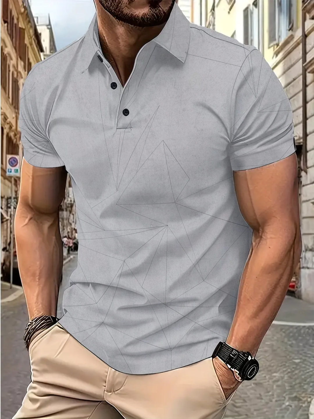 Herrer poloshirt med kreativt geometrisk design og moderigtigt krave Stilla