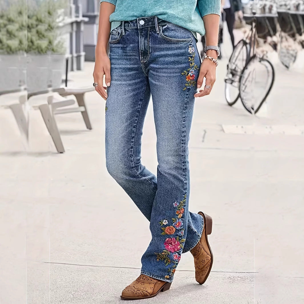 Dame jeans i western-stil med detaljeret hest-applikation Stilla