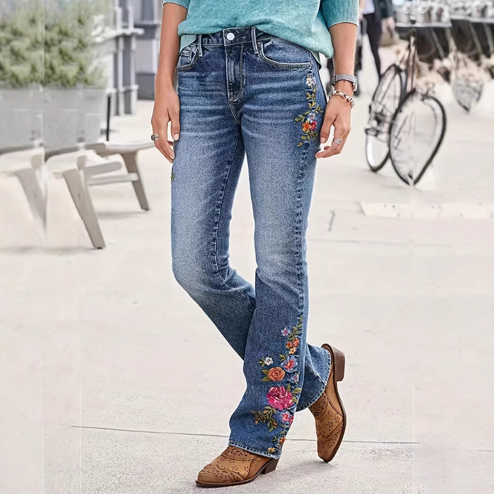 Dame jeans i western-stil med detaljeret hest-applikation Stilla
