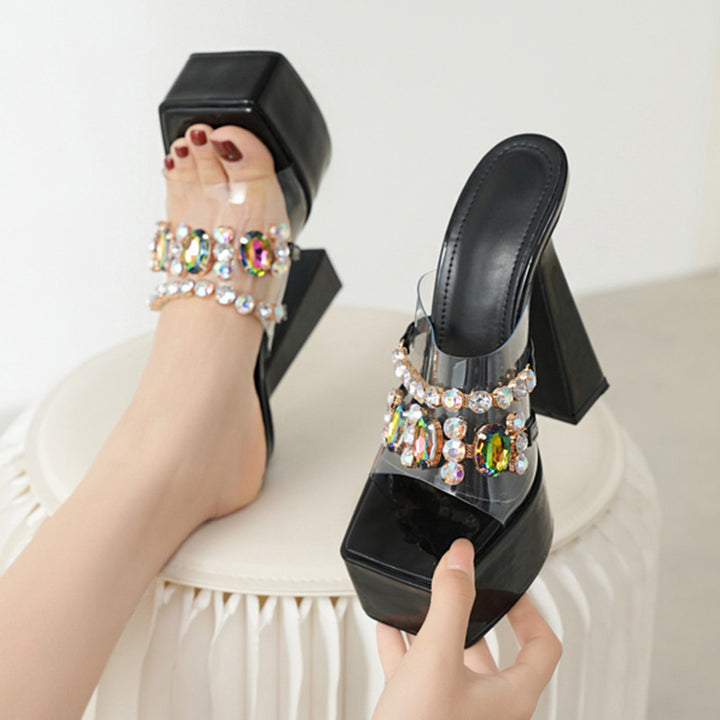 Dame Plateau-sandaletter med funklende rhinestones og gennemsigtige remme Stilla