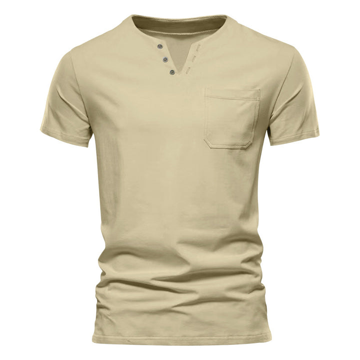Herrer Kortærmet Henley-Shirt med knaplukning og praktisk brystlomme Stilla