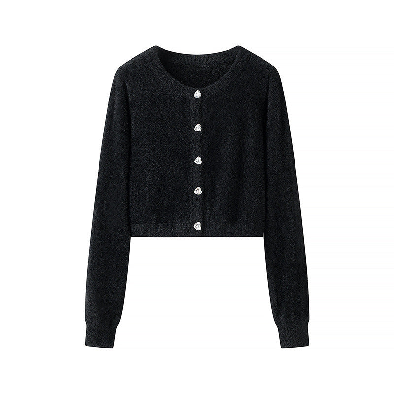 Kvindernes korte cardigan med shiny knapper Stilla