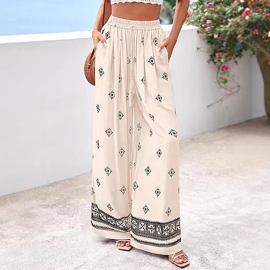 Dame brede sommerbukser med Boho-mønster Skovae
