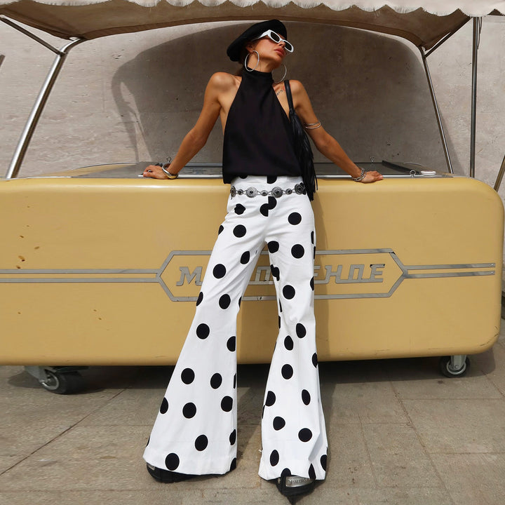 Dame Fashionable flared pants with stylish polka dot design Skovae