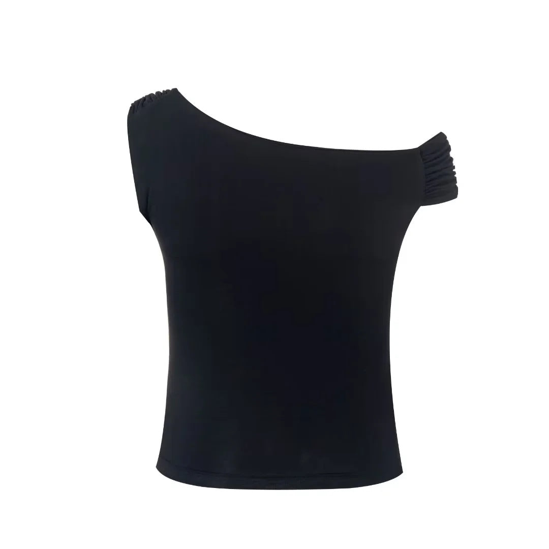 Dame asymmetrisk top med dekorativt draperingselement Stilla