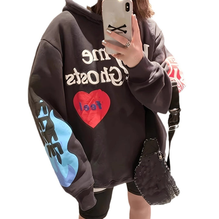 Dame Grafisk Print Oversized Hoodie Stilla