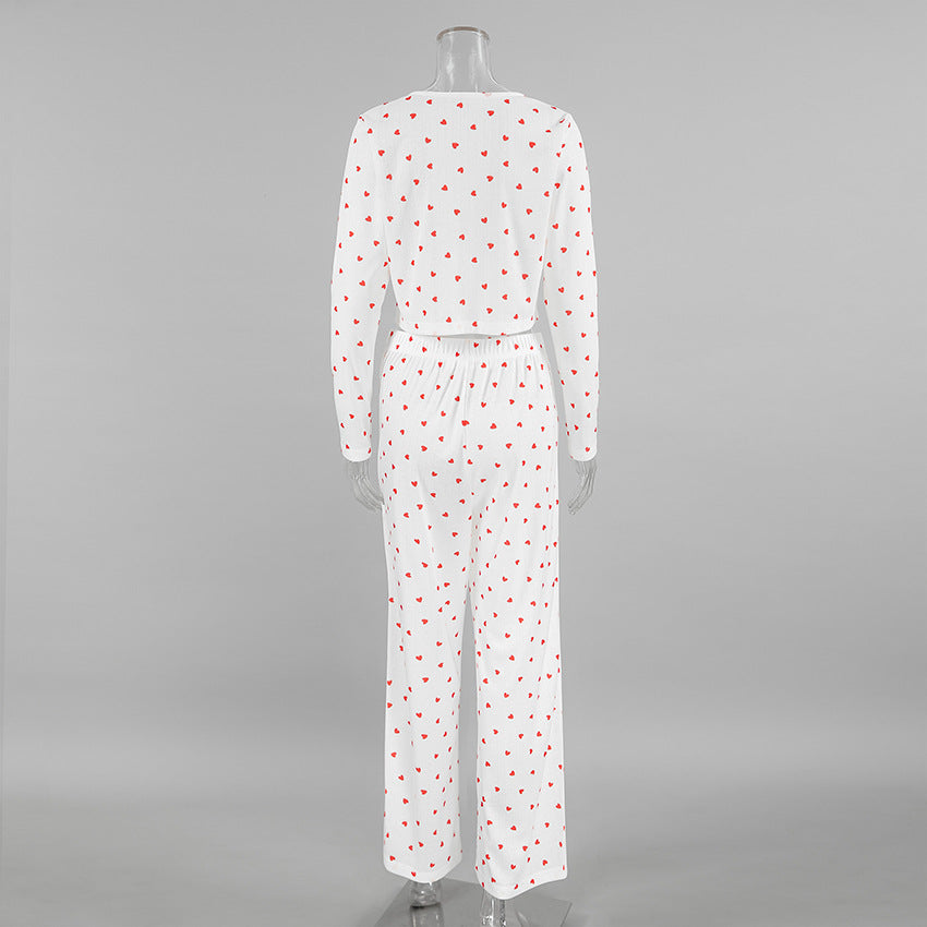 Dame Crop-Pyjama-Sæt med hjerte mønster Stilla