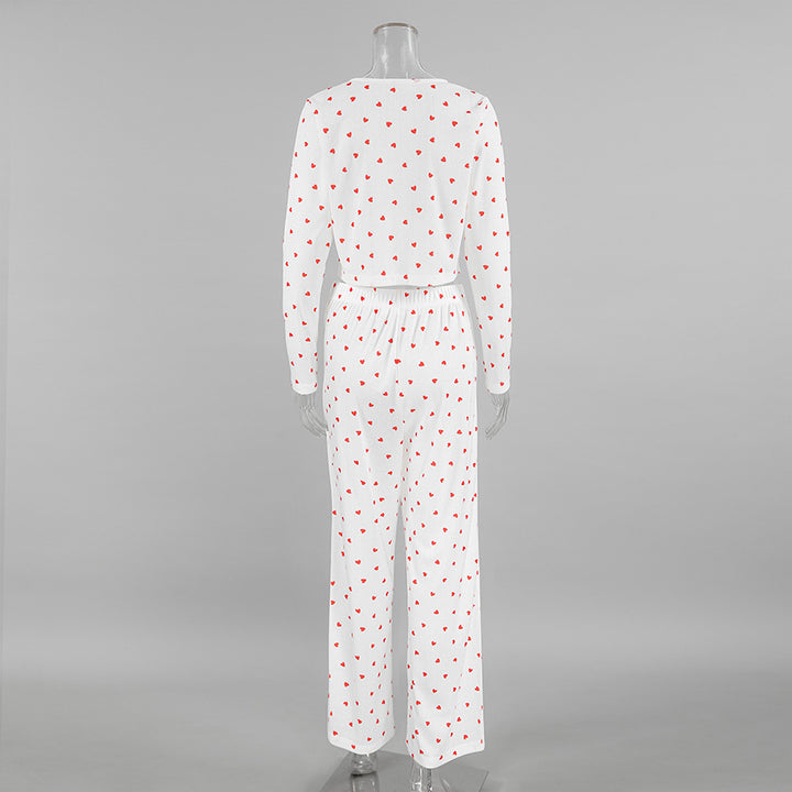 Dame Crop-Pyjama-Sæt med hjerte mønster Stilla