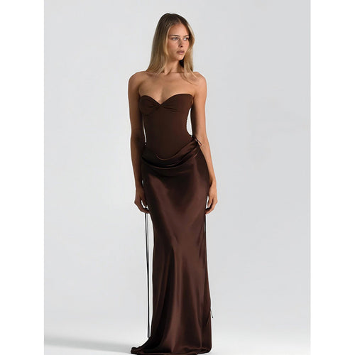 Damen Elegantes Trägerloses Maxikleid mit raffiniertem Drapierungsdesign und schmalem Schnitt Skovae