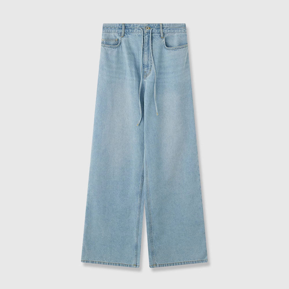 Dame bred høj talje bukser lavet af bæredygtig denim med avslappet snit og sidelukninger Stilla