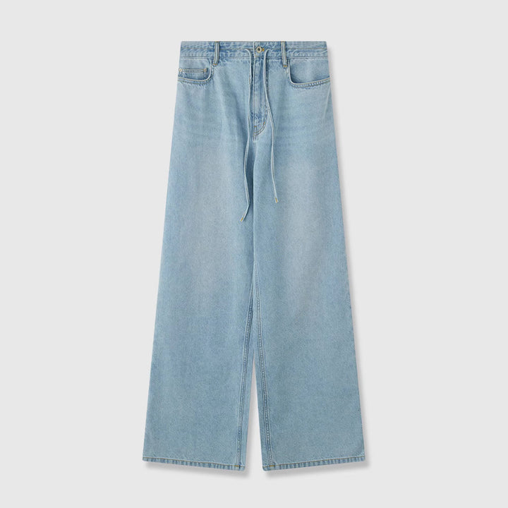 Damer bredskåret denim culotte med høj talje og elastisk bånd