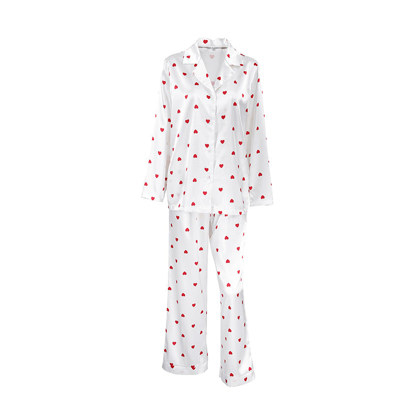 Dame pyjamasæt med hjerteprint i åndbart materiale Stilla