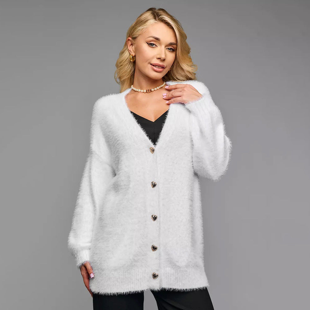 Dame Oversized Cardigan med Hjerteknapper og Blødt Materiale Stilla