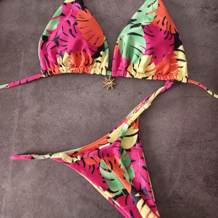Dame Triangel-Bikini med tropisk bladmønster Skovae