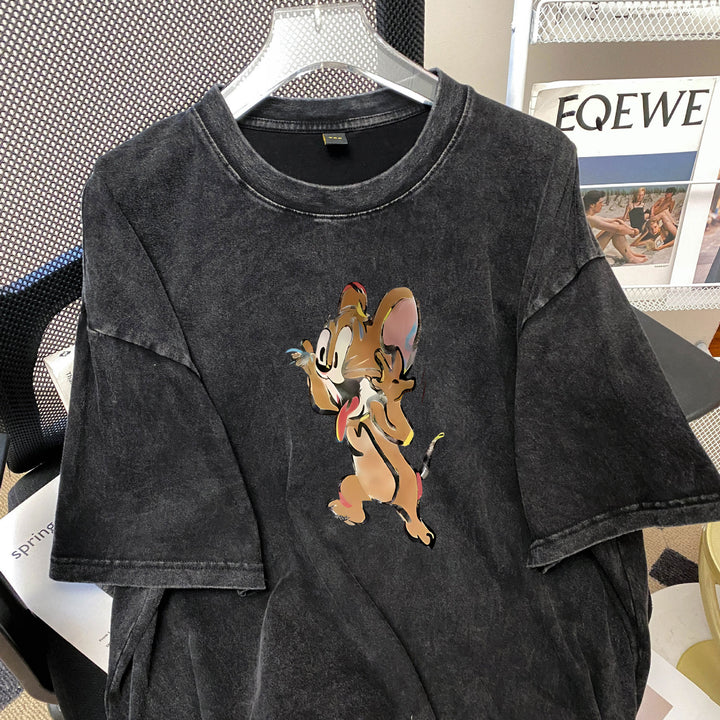 Dame T-shirt med trendy cartoon-motiv og afslappet oversized-snit Stilla