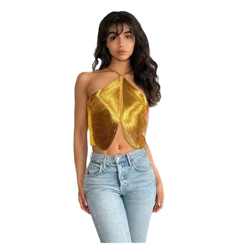 Dame Chic Aften top med spændende cut-outs og glitrende accenter Stilla