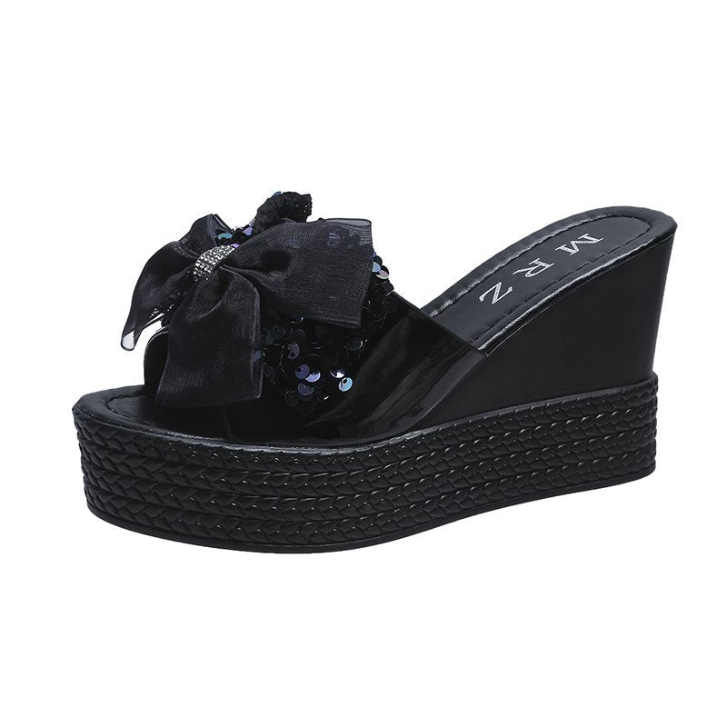 Dame mode Wedge-sandaler med glitrende paillet-detaljer og behagelig fodseng Stilla