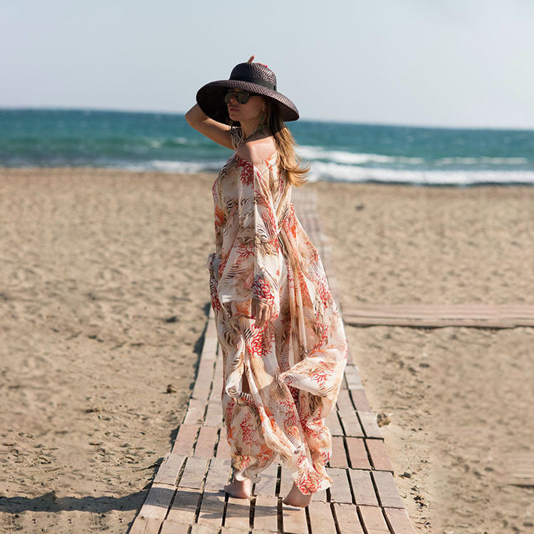 Dame Boho-inspireret strandtunika med løs pasform og båndliv Stilla