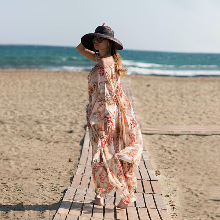 Dame Boho-inspireret strandtunika med løs pasform og båndliv Stilla