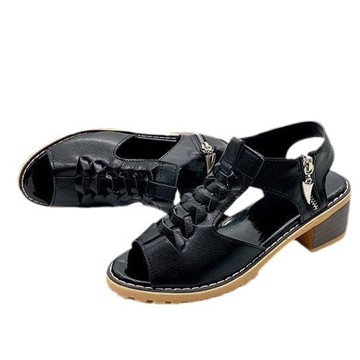 Dame trendy snørresandaler med åben tåparti og komfortabel blokhæl Stilla