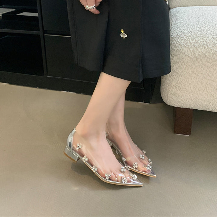 Dame Glamourøse Plexi Pumps med glitrende Strass akcenter Stilla
