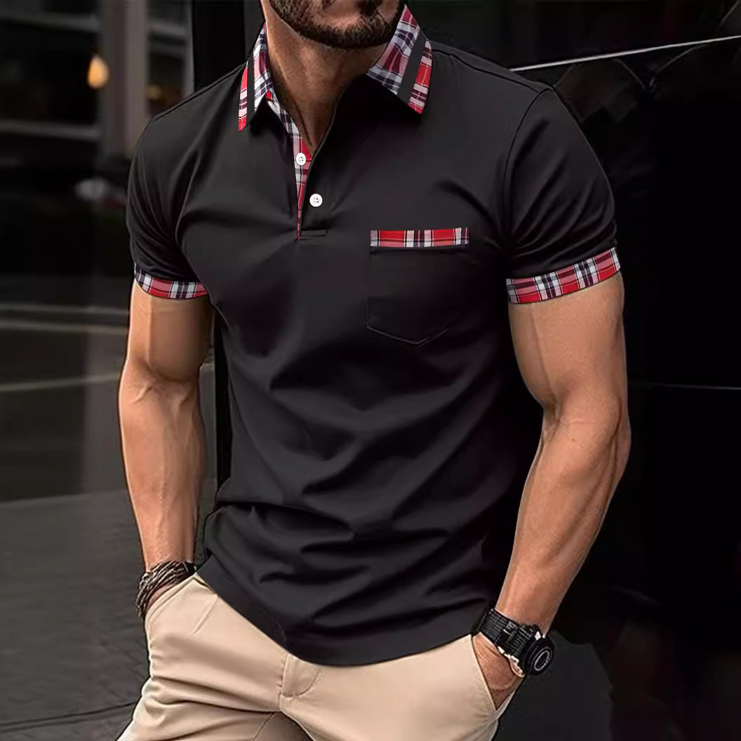 Herre poloshirt med moderne ternet design og brystlomme Stilla