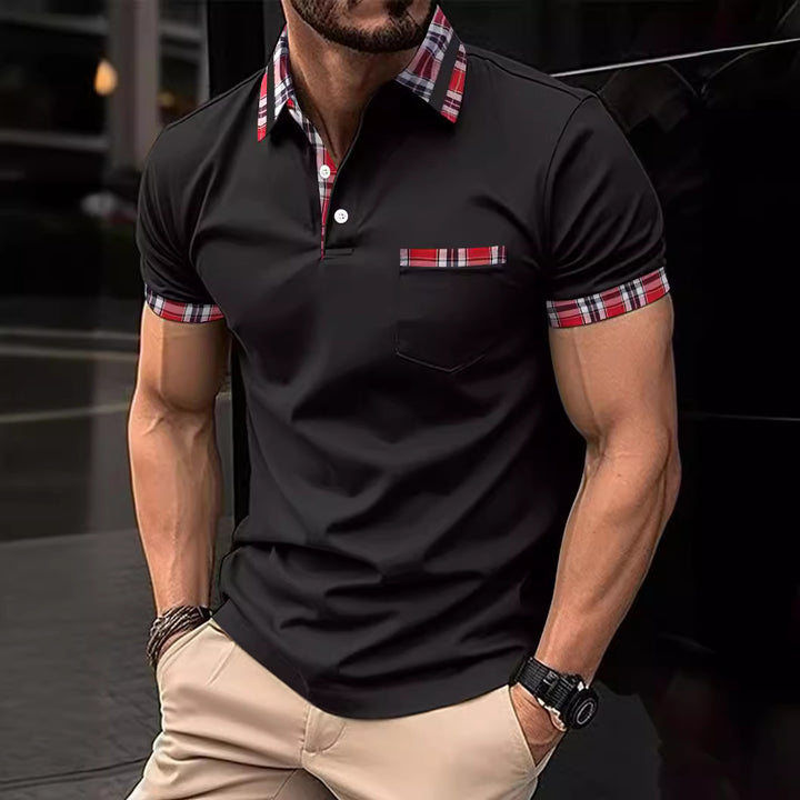 Herre poloshirt med moderne ternet design og brystlomme Stilla