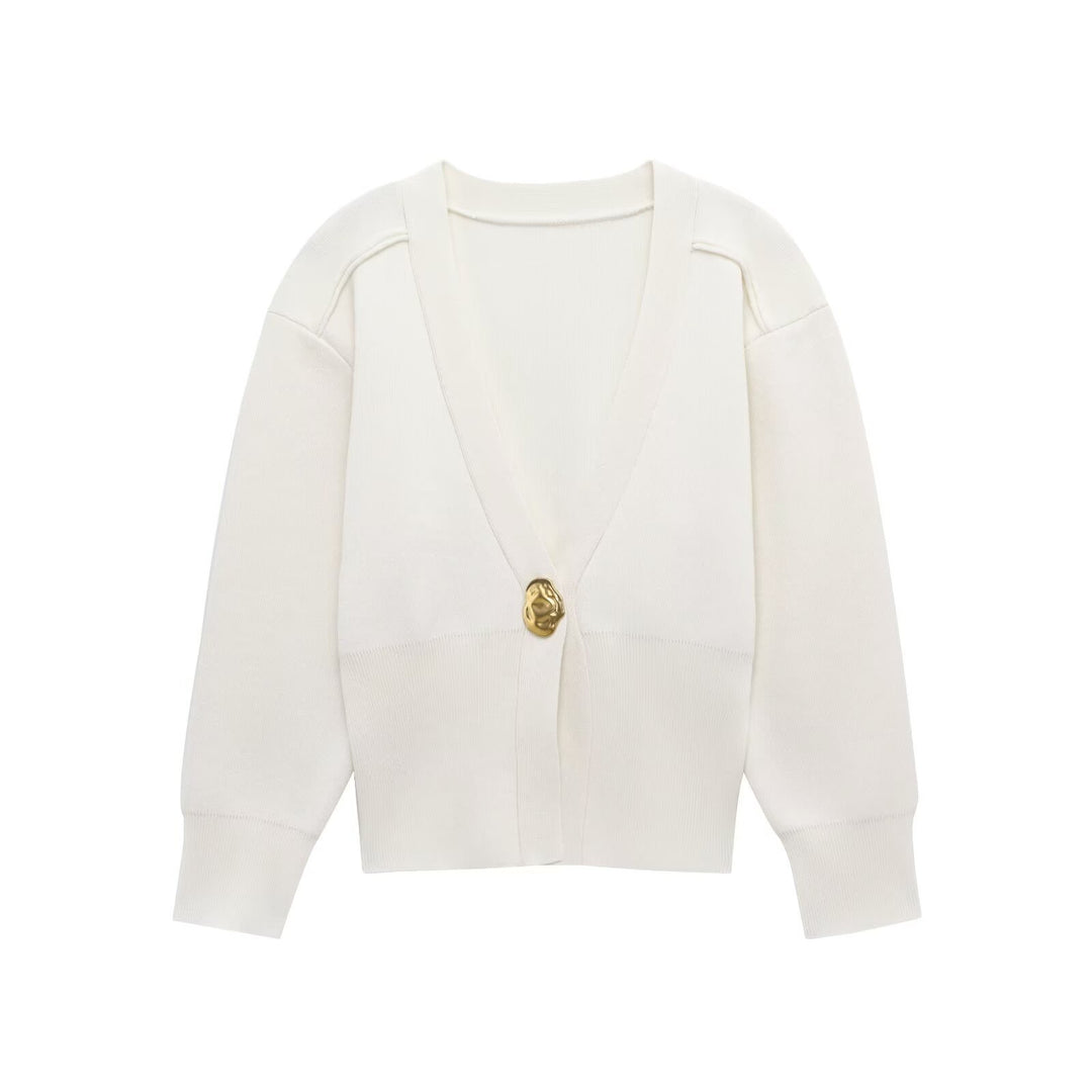 Femme Strikknap cardigan med ribbede manchetter Stilla