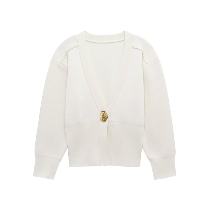 Femme Strikknap cardigan med ribbede manchetter Stilla