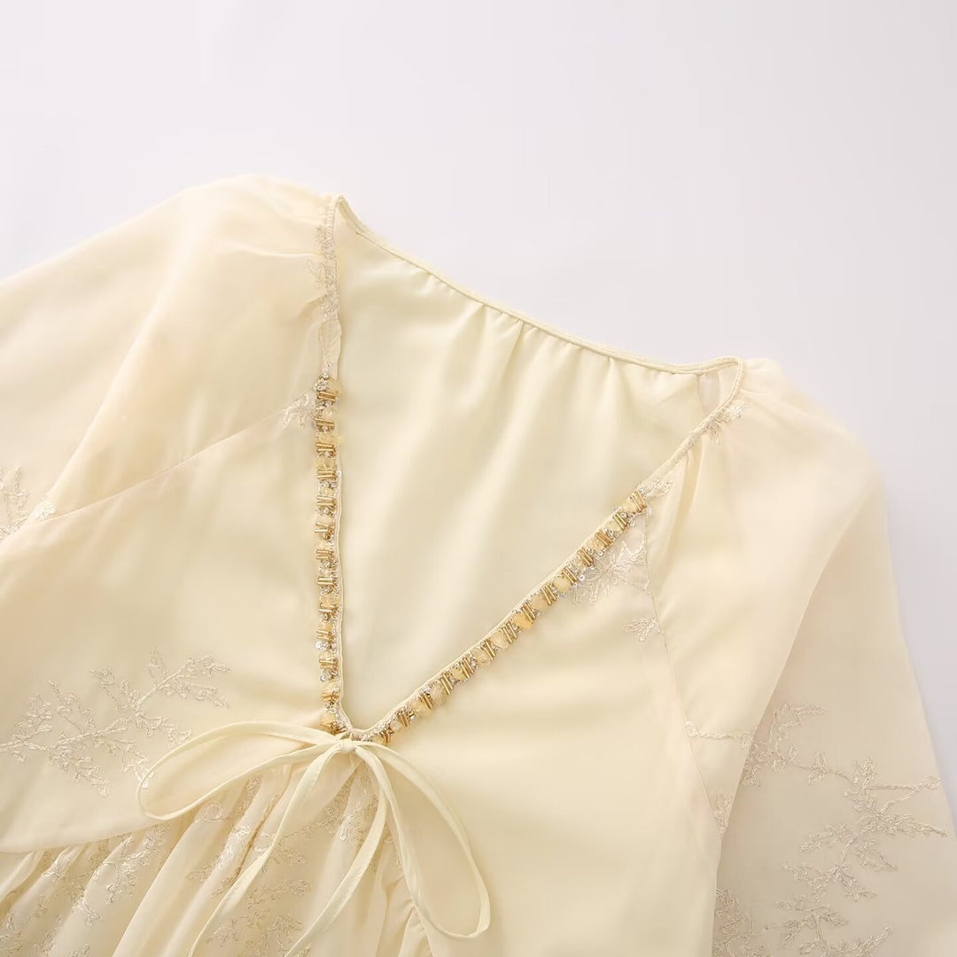 Damer let bluse T-shirt med flydende snit og elegante bindebånd detaljer Skovae