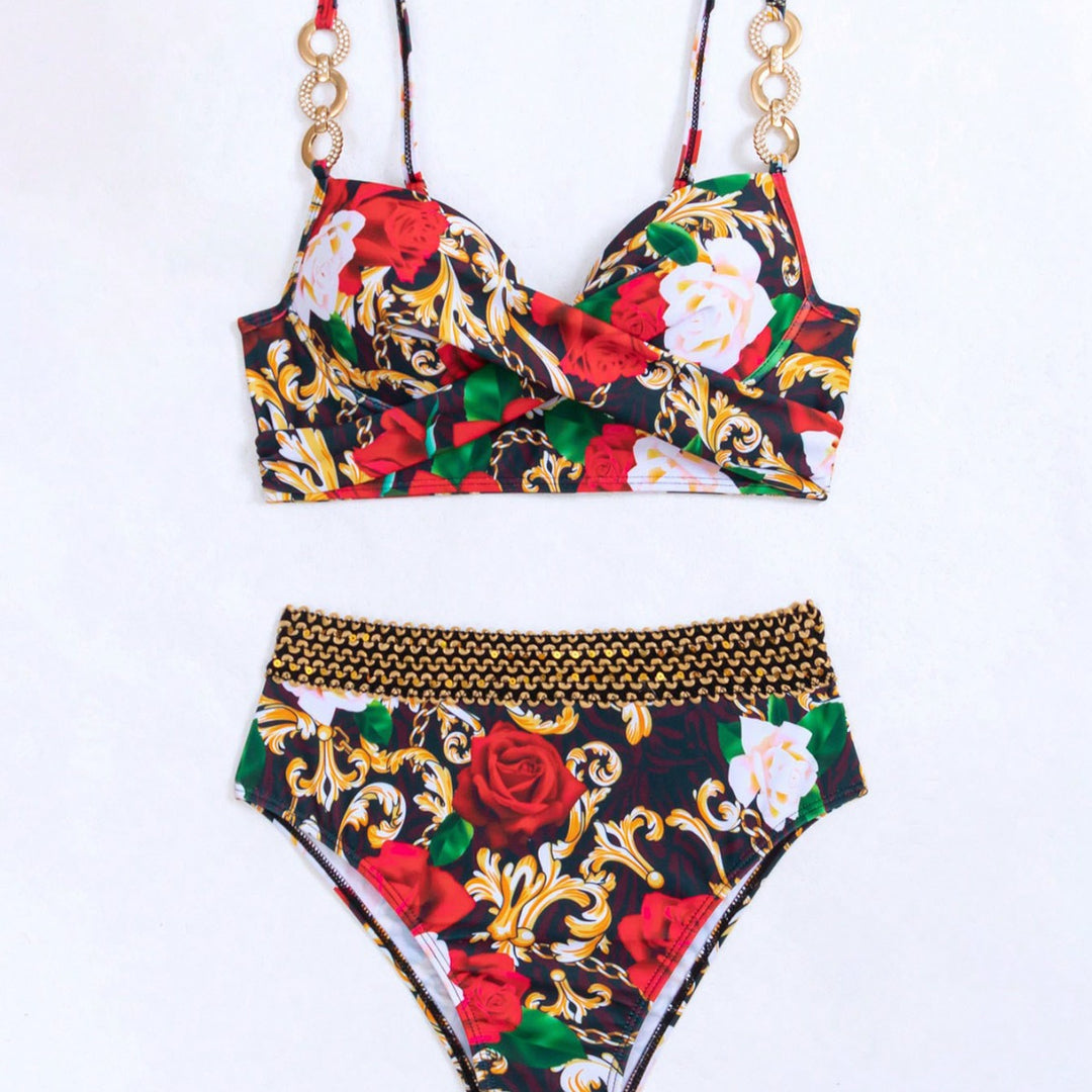 Dame bikini-sæt med elegant blomsterprint og fashionable accenter Stilla