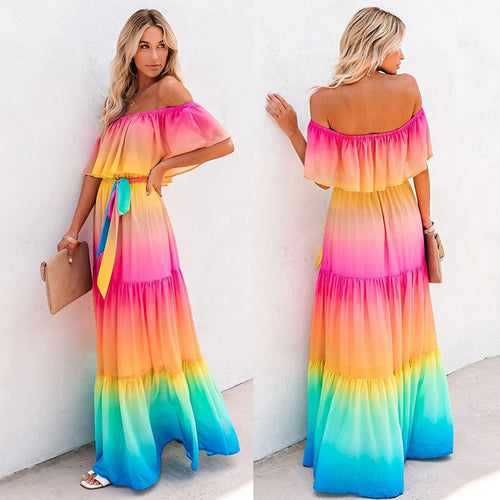 Kvinder Off-Shoulder Maxikjole med lagdelt kant Stilla
