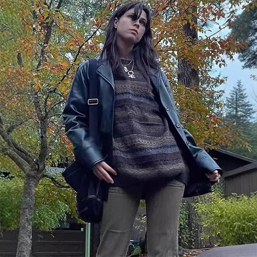 Damer hyggelig oversized sweater med farverigt stribet mønster og brede ærmer Stilla