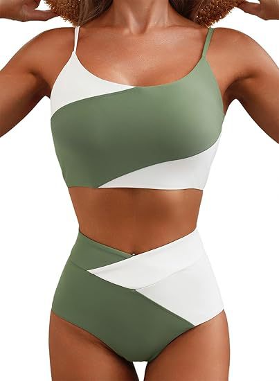 Dame højtaljeret bikini-overdel med asymmetrisk design Skovae
