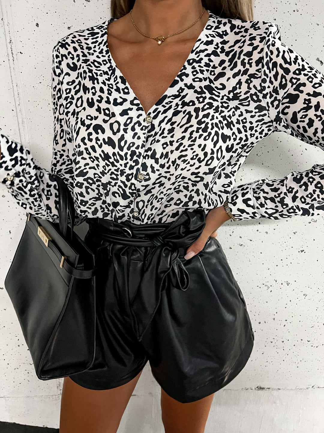 Dame Button-Up Leopardsmønster Bluse Stilla
