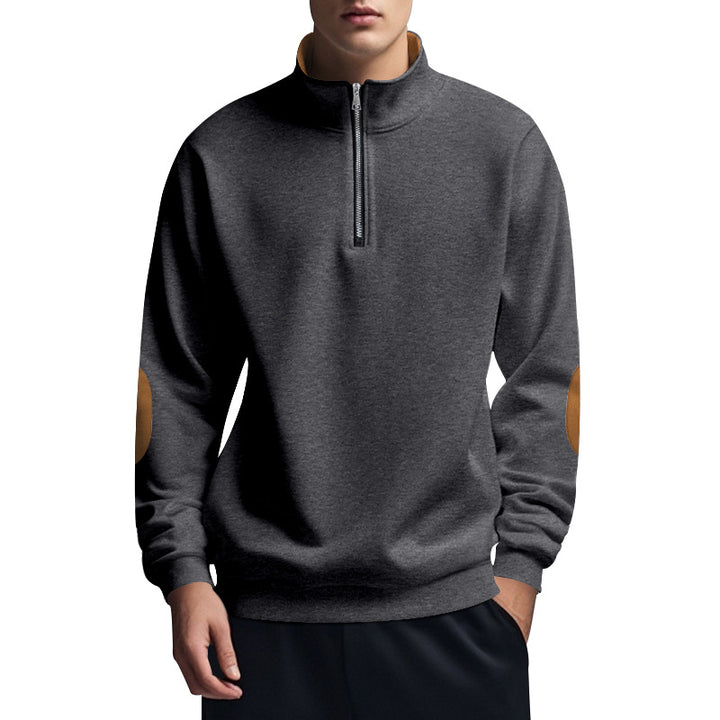 Herrer fleece-pullover med halvdelen lynlås og elegante albue-patches Stilla