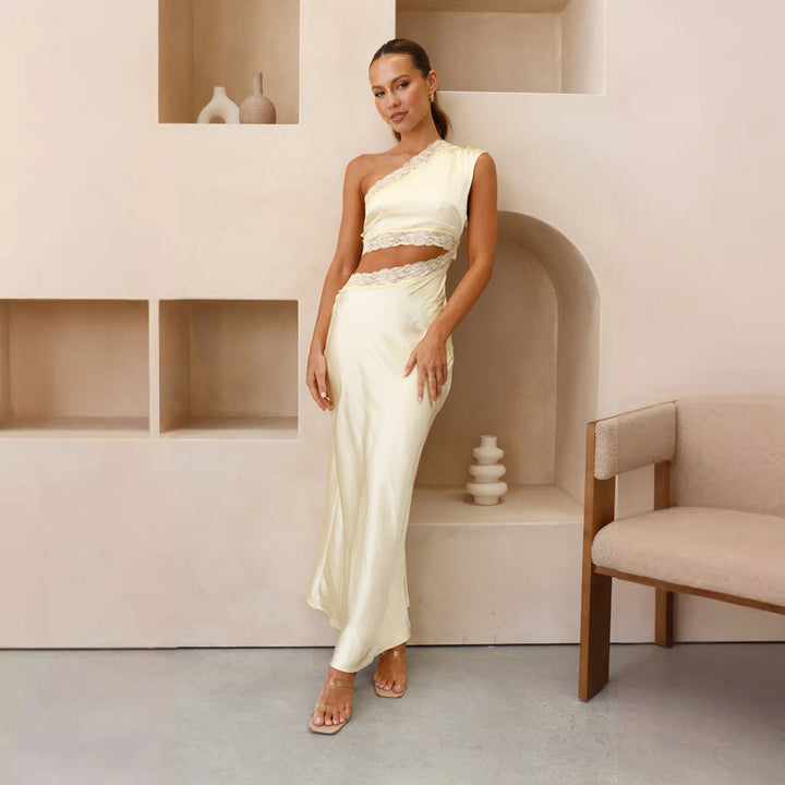 Kvindernes elegante aften kjole med asymmetrisk design og luksuriøse blonder detaljer Stilla