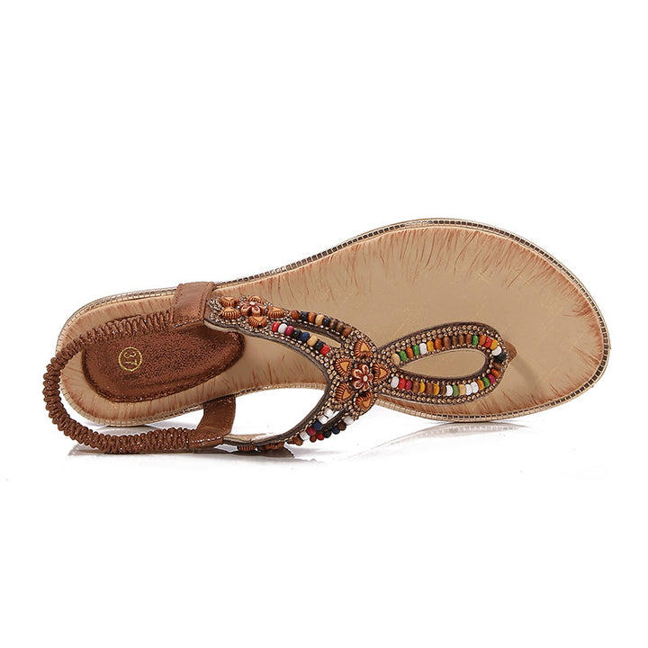 Dame modet Flip-Flops med kunstneriske perle- og blomsterdekorationer Stilla