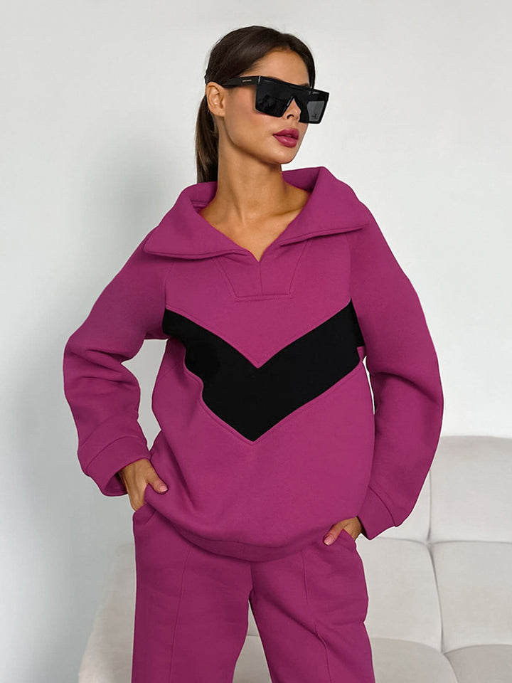 Dame Sporty joggingdragt med modekrave og farveblokdesign Stilla