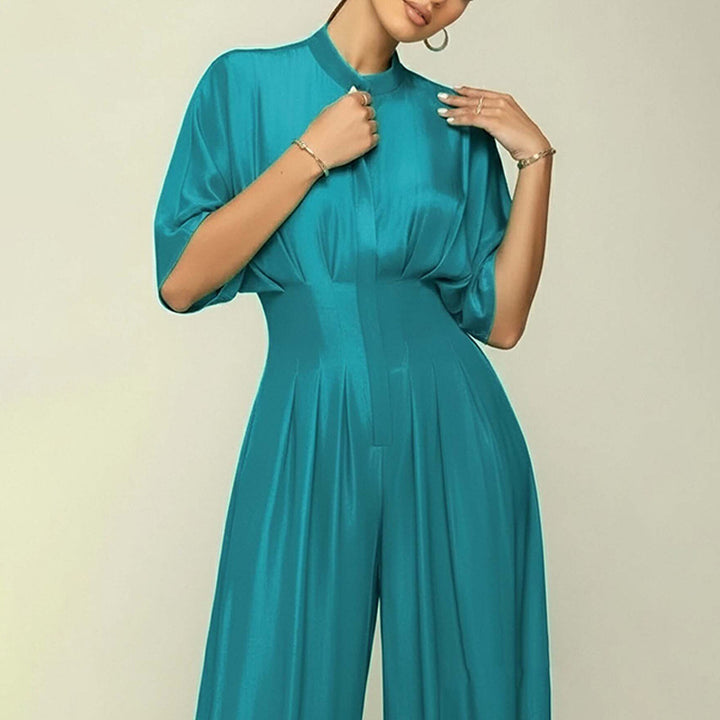 Kvinders elegante jumpsuit med bred ben og krave Stilla