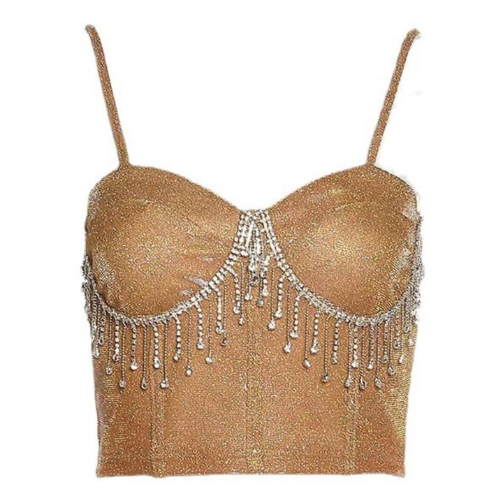 Damer glitrende off-shoulder crop-top med perleudsmykninger Stilla